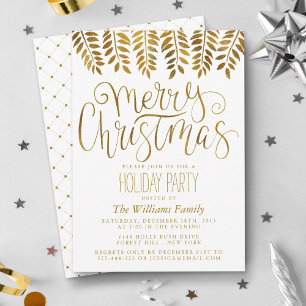 Gold Foil Effect Typography Merry Christmas Party Invitation