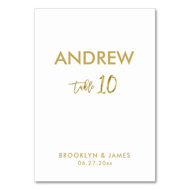 Gold Foil Effect Wedding Table Cards Table 10 (Front)