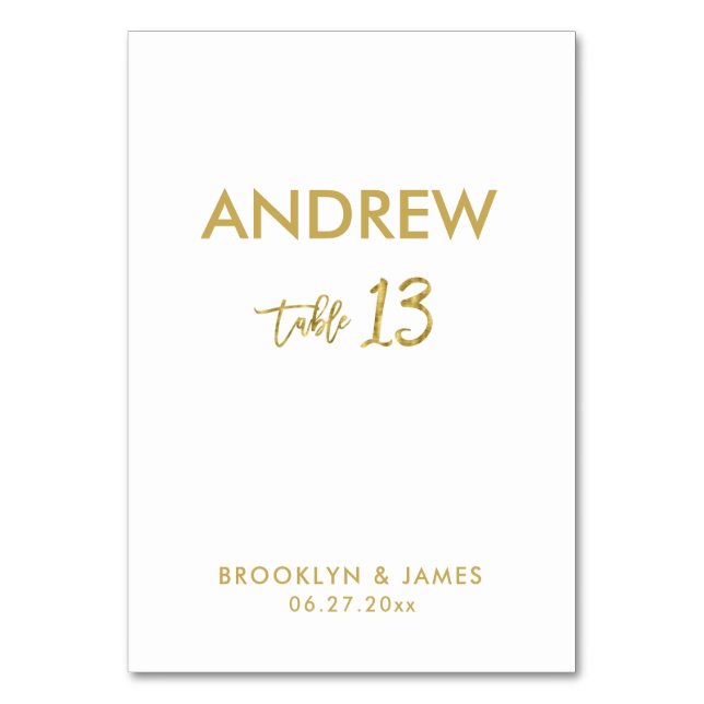 Gold Foil Effect Wedding Table Cards Table 13 (Front)
