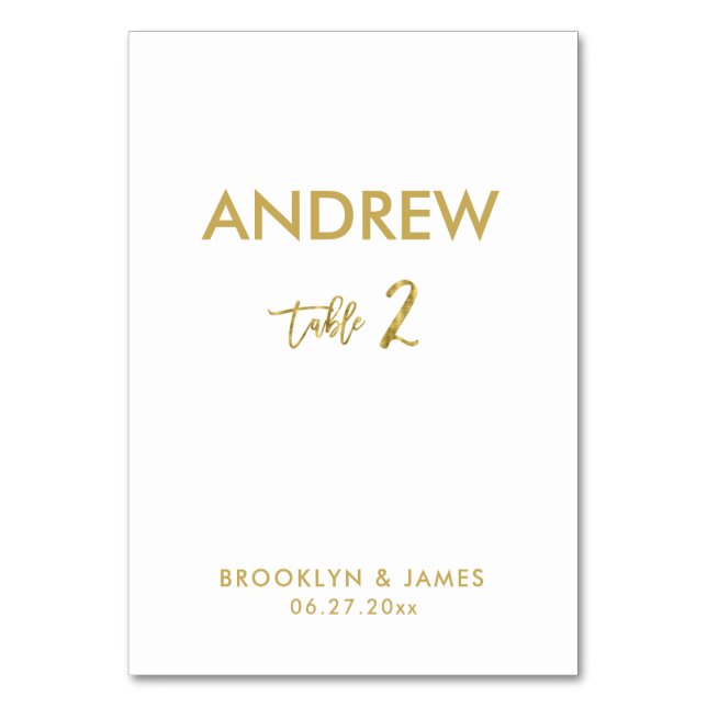 Gold Foil Effect Wedding Table Cards Table 2 (Front)