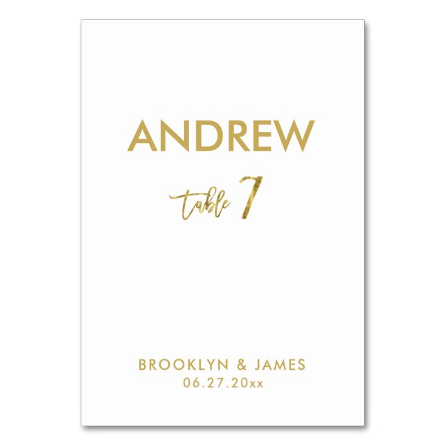 Gold Foil Effect Wedding Table Cards Table 7 (Front)