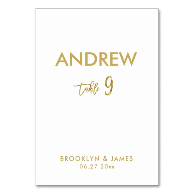 Gold Foil Effect Wedding Table Cards Table 9 (Front)