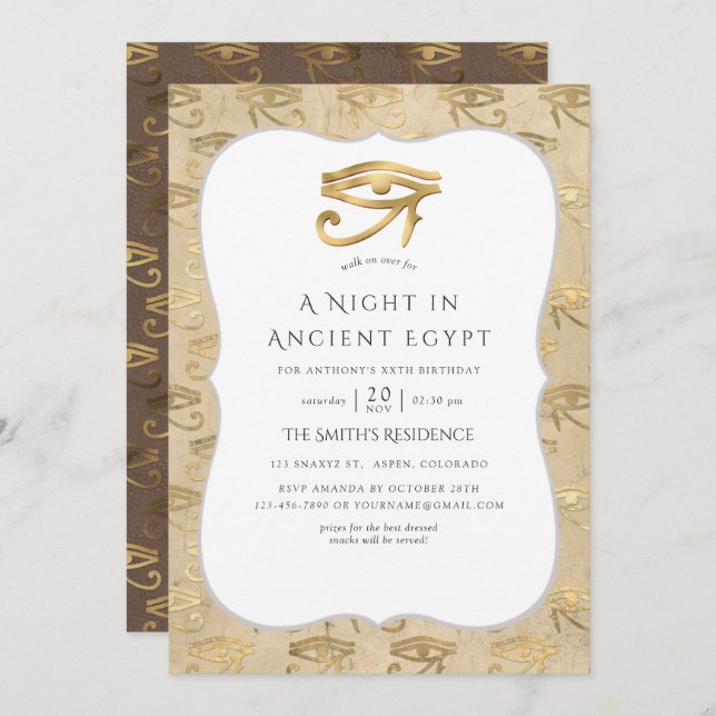 Gold Foil Egyptian Themed Party Invitation (Front/Back)