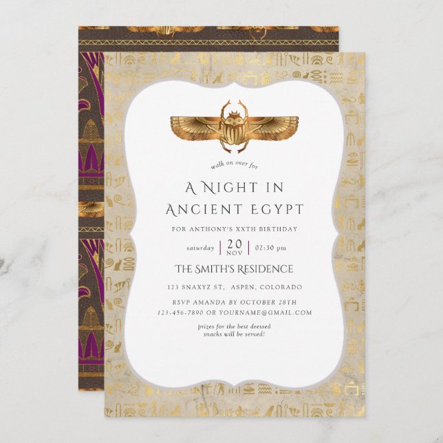 Gold Foil Egyptian Themed Party Invitation (Front/Back)