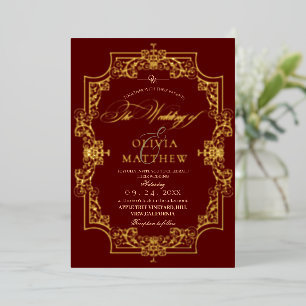 Gold Foil Elegance Burgundy Photo Wedding