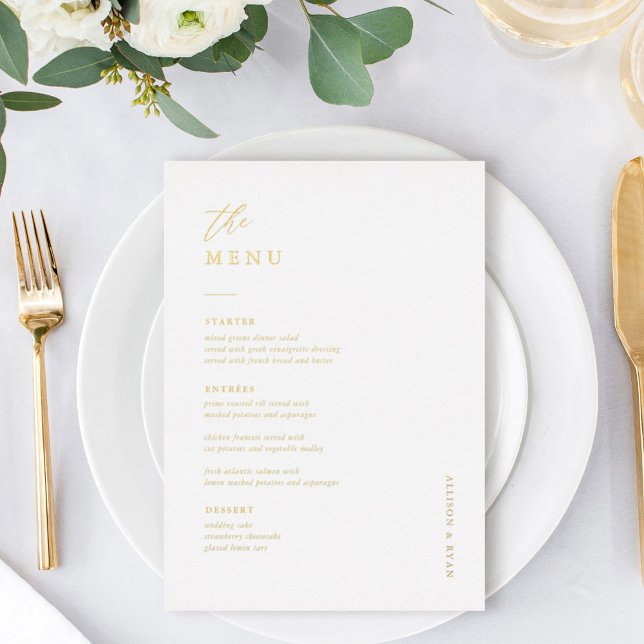 Gold Foil Elegant 5x7" Wedding Table Menu Cards (Creator Uploaded)