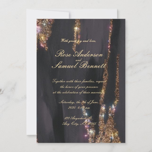 Gold Foil Elegant Black Wedding Invitation (Front)