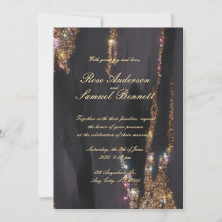 Gold Foil Elegant Black Wedding Invitation