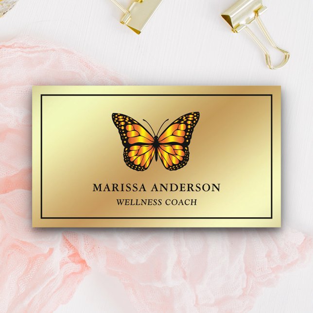 Gold Foil Elegant Orange Monarch Butterfly Business Card (Creator Uploaded)