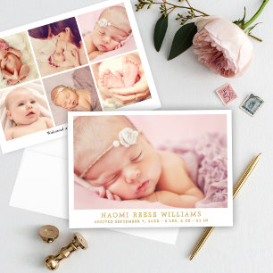 Gold Foil Elegant Photo Collage Birth Announcement