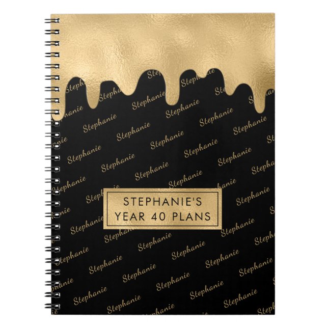Gold Foil Elegant Script Typography Name Pattern  Notebook (Front)