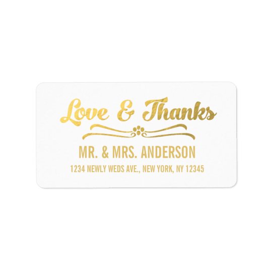 Gold Foil Elegant Wedding Thank You Address Label