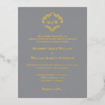 Gold Foil Elegant Wreath Monogram Formal Wedding Invitation Postcard<br><div class="desc">Make a statement with our Real Gold Foil on Grey Elegant Wreath Monogram Formal Wedding Invitation! This exquisite invitation features real gold foil accents and a beautiful wreath monogram, adding a touch of elegance to your special day. Personalise it with your wedding details to create a formal and sophisticated invitation...</div>