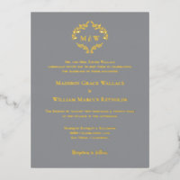 Gold Foil Elegant Wreath Monogram Formal Wedding