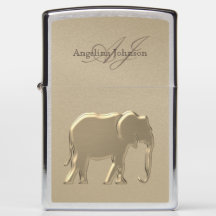 Gold Foil Elephant , Elegant Monogrammed