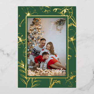 Gold Foil Emerald Green Christmas Photo Holiday Card