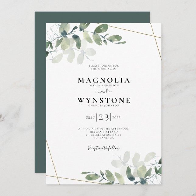 Gold Foil Eucalyptus Botanical Wedding Invitation (Front/Back)