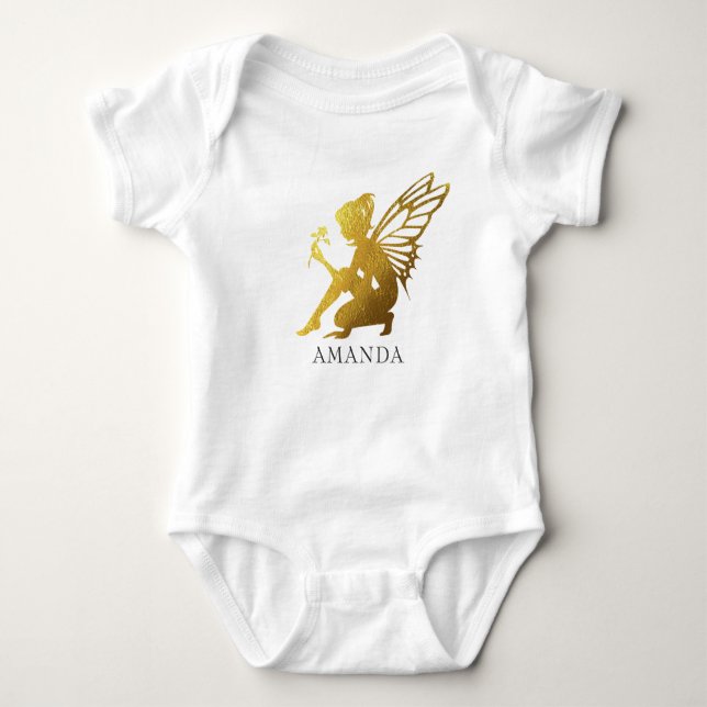 Gold Foil Fairy Girl Baby Bodysuit (Front)