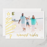 Gold Foil Family Beach Christmas Tree Photo Card<br><div class="desc">Send warm wishes with this gold foil family beach photo Christmas card! We made this design super simple to work well with almost any landscape beach photo-- just insert you own family beach pictures and personalise with your name and date. This fully customisable real foil minimal and modern design works...</div>