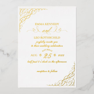 Gold Foil Fancy Calligraphy Wedding Invitation