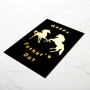 Gold Foil Father's Day Card with Couple Horse