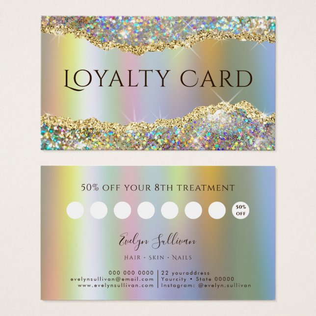 Gold foil faux iridescent glitter loyalty card (Front & Back)
