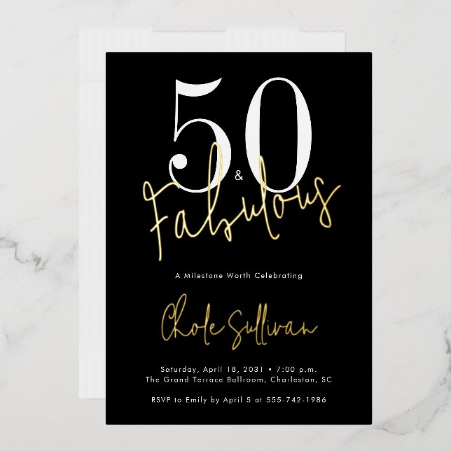 Gold Foil Fifty and Fabulous 50th Birthday Party (Envelope)