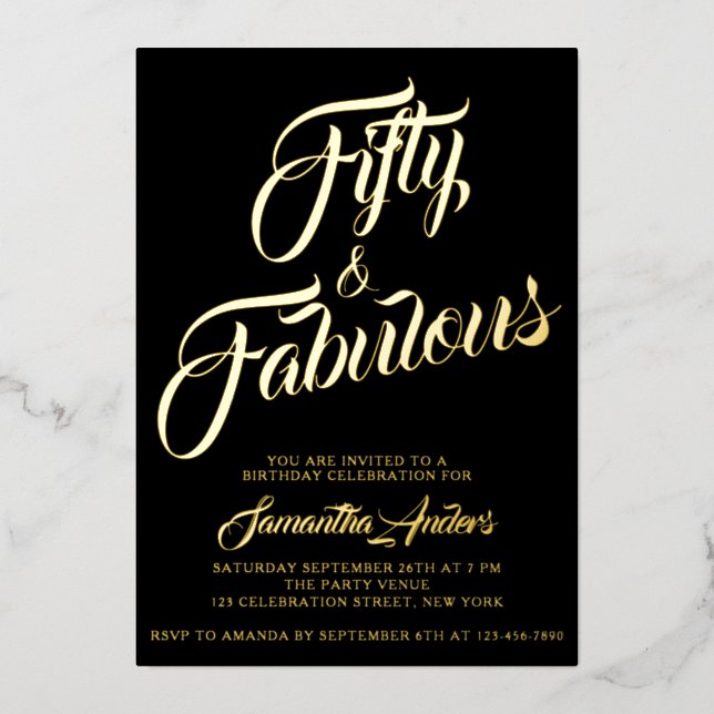 Gold Foil Fifty and Fabulous Script 50th Birthday  (Front)