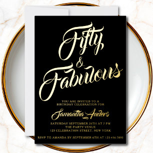 Gold Foil Fifty and Fabulous Script 50th Birthday