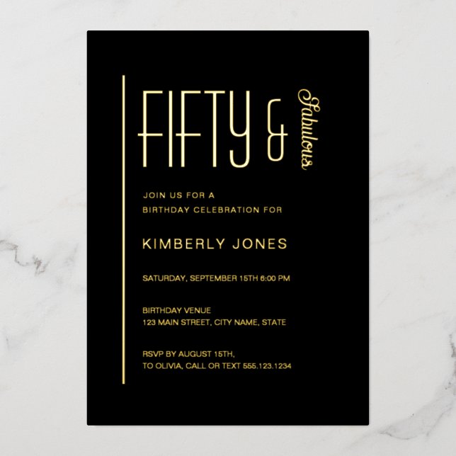Gold Foil Fifty & Fabulous 50th Birthday Party (Front)