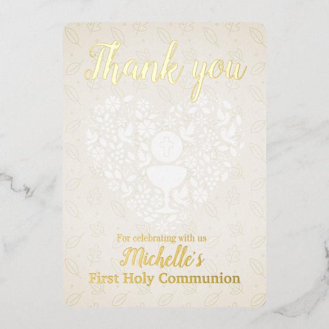 Gold Foil First Holy Communion Thank You Card (Front)