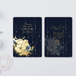 Gold Foil Floral and Lights Navy Elegant Wedding