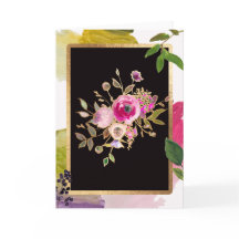 Gold Foil, Floral bouquet, blank greeting card