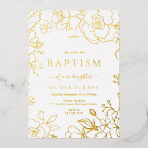 Gold Foil Floral Boy Or Girl Baptism Golden