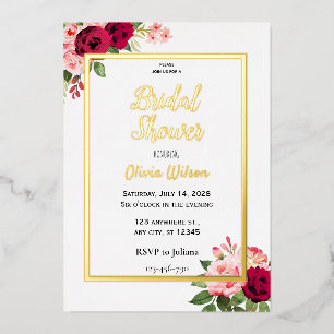 Gold foil floral bridal shower invitation