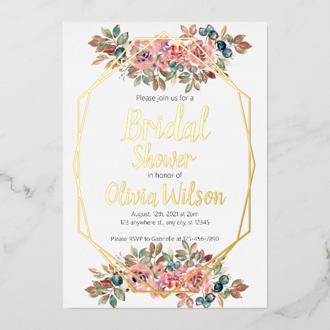 Gold foil floral gold frame bridal shower (Front)