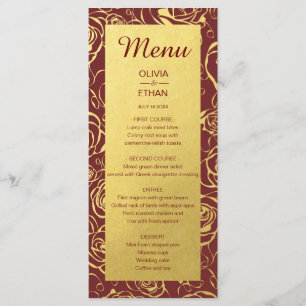 Gold Foil Floral on Burgundy Menu