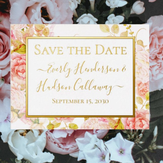 Gold Foil Floral Pink Gold Border Wedding RSVP     Foil Invitation Postcard (Creator Uploaded)