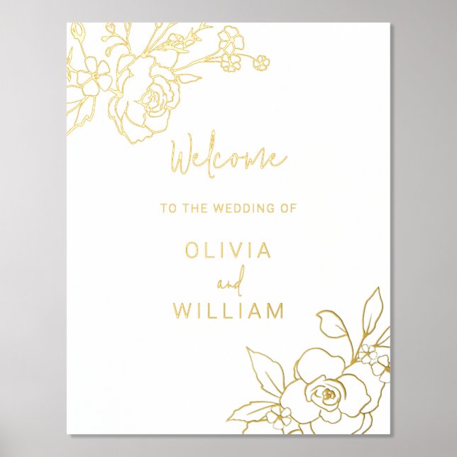 Gold Foil Floral Wedding Ceremony Welcome Sign (Front)