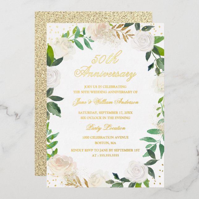 GOLD FOIL Floral Wreath Anniversary  (Front/Back)