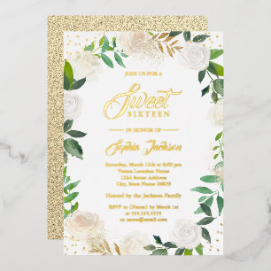 GOLD FOIL Floral Wreath Sweet 16 Golden