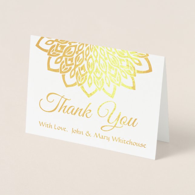 Gold Foil Flower Mandala Thank You Foil Card (Front)