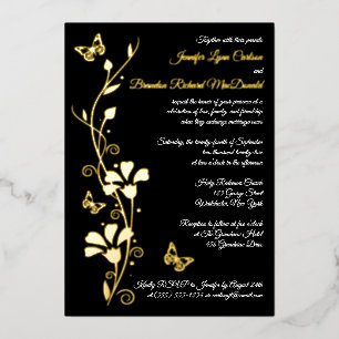 Gold Foil Flowers and Butterflies Wedding Invite