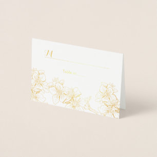 Gold foil flowers place card   escort card