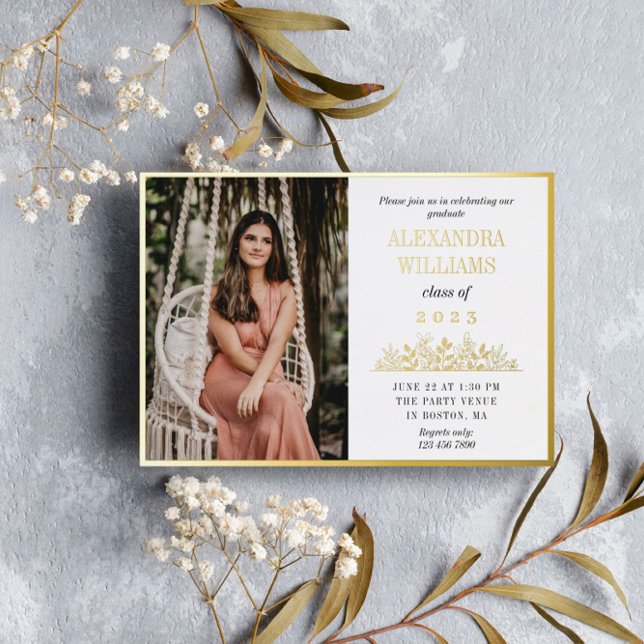 Gold Foil Frame & Florals Photo Graduation Foil (Creator Uploaded)