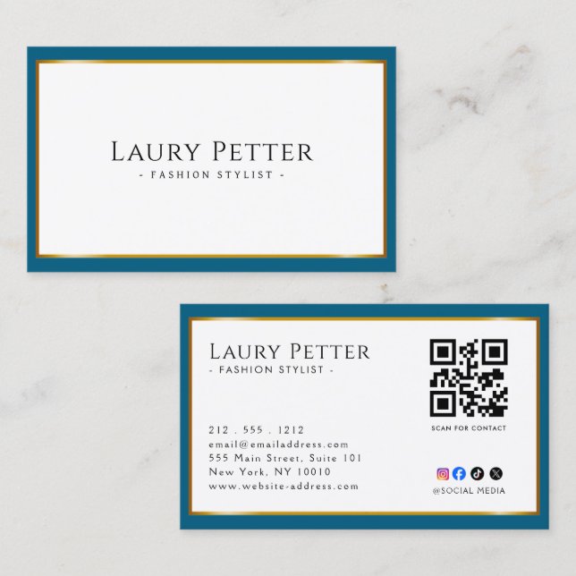 gold foil frame Professional QR Code  Business Card (Front/Back)