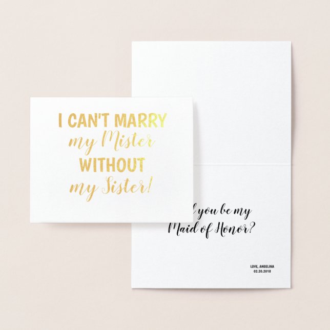 Gold Foil | Funny Bridesmaid or Maid of Honour Foil Card (Display)