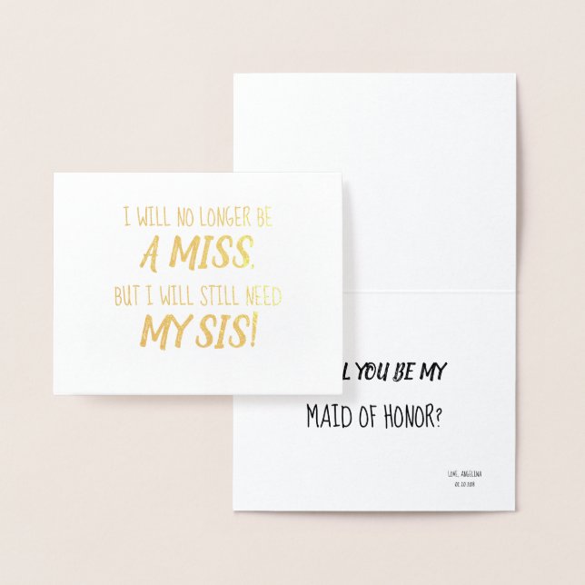 Gold Foil | Funny Bridesmaid or Maid of Honour Foil Card (Display)