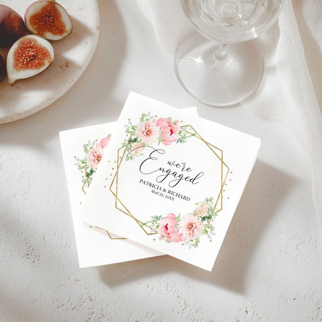 Gold Foil Geometric Blush Floral Engagement Napkin (Creator Uploaded)