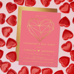 Gold Foil Geometric Heart Valentine's Day Party Invitation
